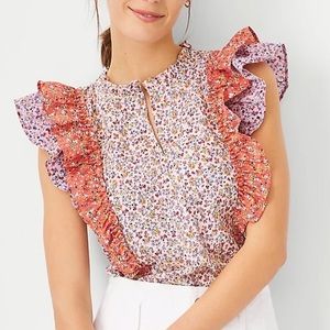 Ann Taylor Floral Ruffle Tank